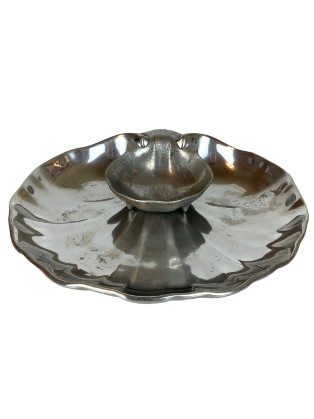 Wilton Armetale Clam Shell 2-Piece Chip & Dip Server Shiny Pewter Large